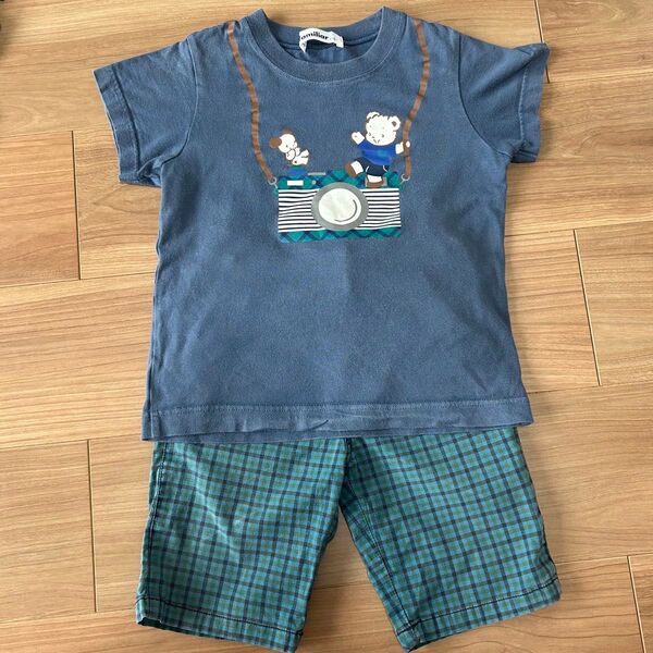 【上下セット】familiar ファミリア 110センチ 半袖Tシャツ 半ズボン チェック カメラ