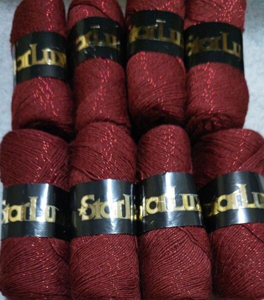 StarLux ラメ入り毛糸 8玉 ワインレッド 手編み