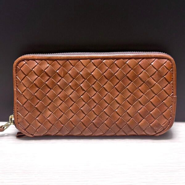 【美品】Paquet 長財布 ラウンドファスナー ブラウン