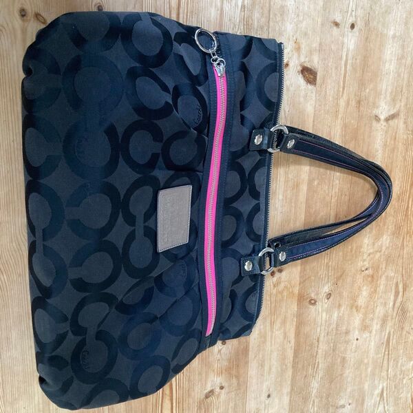 COACH コーチ シグネチャートートバッグ ブラック ピンク