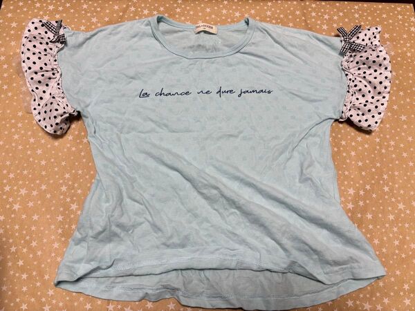 【PAL HOUSE】Tシャツ 水色 ドット柄 リボン 130cm