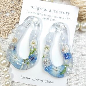 #3872/ハンドメイド押し花ドライフラワーレジンピアス