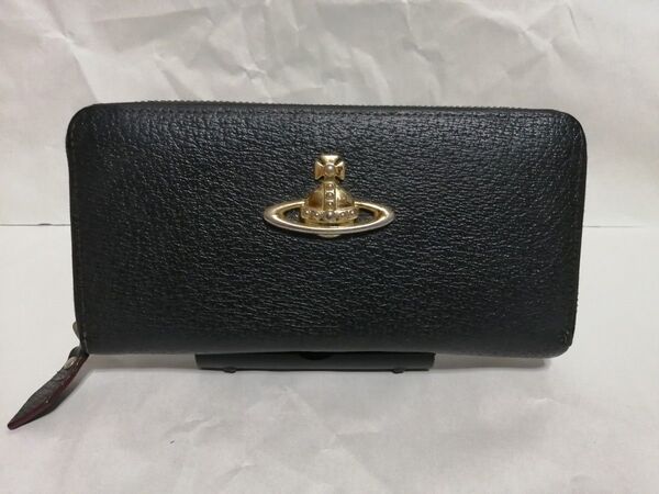 ヴィヴィアンウエストウッド ラウンドファスナー オーブ金具 レザー 黒 長財布 Vivienne Westwood