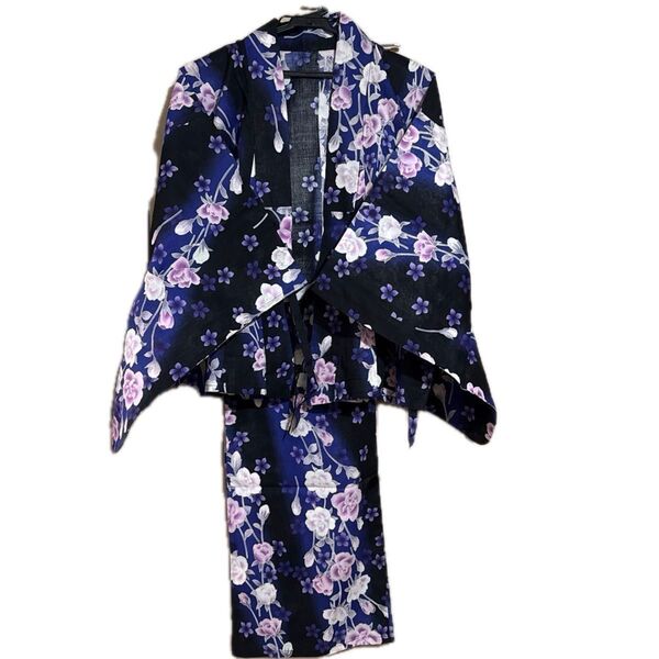 2部式浴衣 花柄 作り帯付きレディース