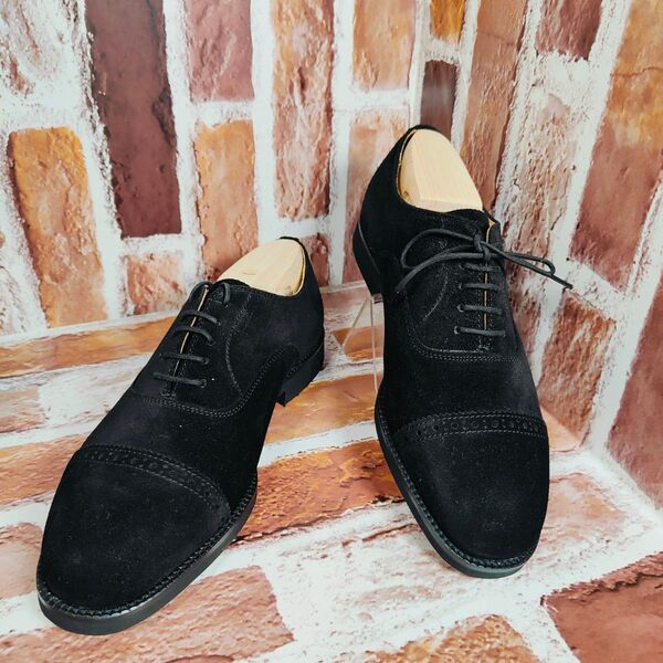 【未使用】BURBERRY LONDON(24.5) ストレートチップ 黒 バーバリーロンドン スエード ブラック
