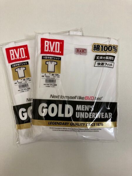 BVDゴールドメンズアンダーウェア V首半袖Tシャツ2枚組 サイズL胸囲96〜104cm 未使用未開封 富士紡ホールディングス