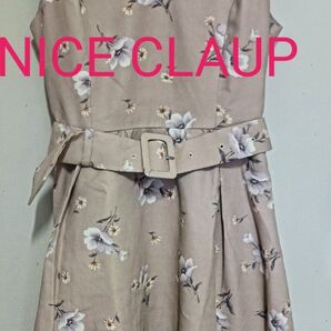 NICE CLAUP ワンピース ベージュピンク/花柄 ベルト付き S