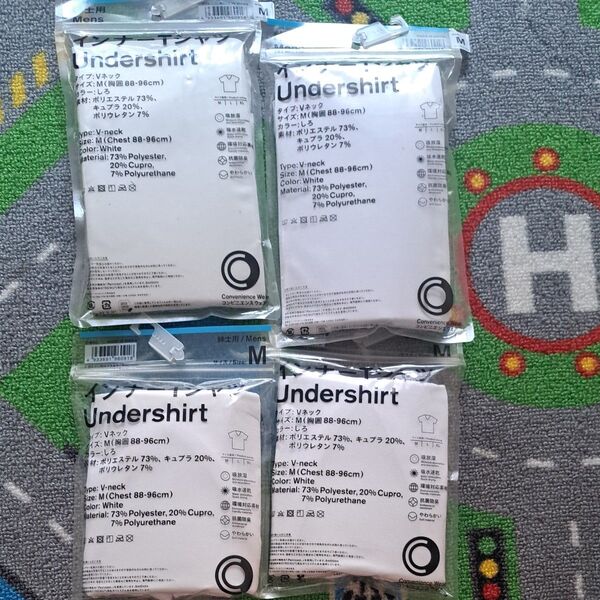 ファミリーマート Convenience Wear メンズ VネックTシャツ Mサイズ ホワイト 4枚セット