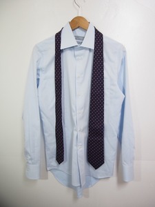THE SUIT COMPANYスーツカンパニー CUCITURAクチトゥーラ ワイドカラーシャツ 青 ＋ ネクタイ 紫セット619K