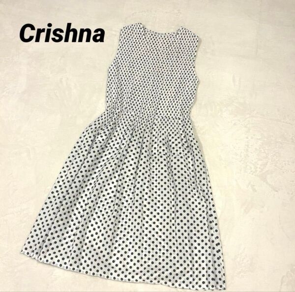 【美品】クリシュナ ドット柄 ノースリーブワンピース ポケット付き 韓国製 ノースリーブ ワンピース M