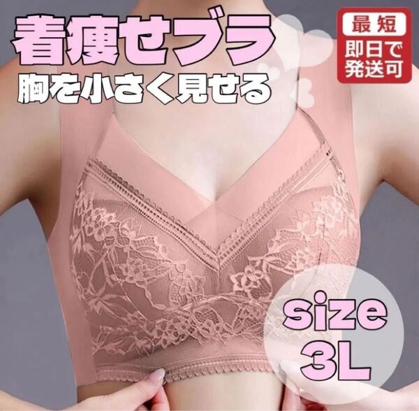 胸を小さく見せるブラシームレス ナイトブラ ノンワイヤー3L ピンク 快適
