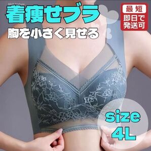 胸を小さく見せるブラ 単品 シームレス ナイトブラ ノンワイヤー4Lブルー 快適