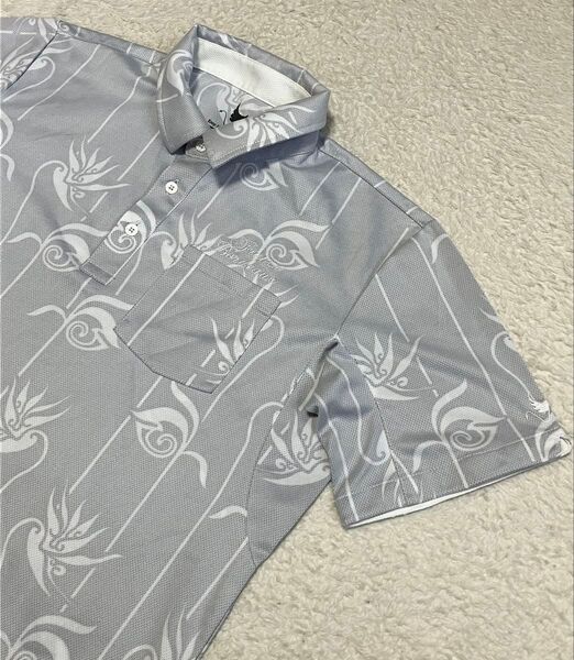 【美品】CLUNK ポロシャツ ゴルフウェア 半袖 グレー 花柄 L