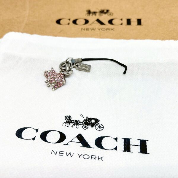 【COACH】 コーチ ラインストーン ストラップ キーリング キーホルダー チャーム アクセサリー ピンクカラー