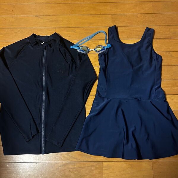 ワンピース水着 ラッシュガード ゴーグル 3点セット 170cm