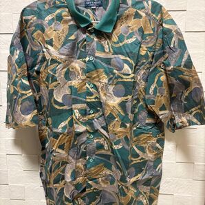 KEY LARGO 半袖シャツ アースカラー 総柄 古着 Lサイズ 襟リブ