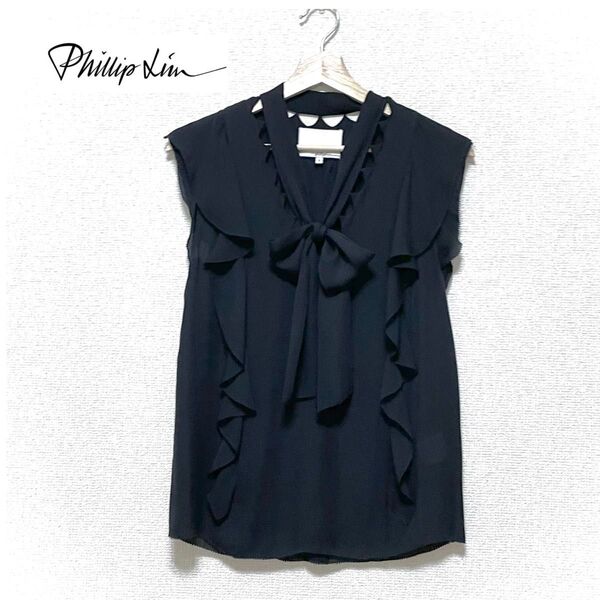 ★Phillip Lim フィリップリムフリルボウタイノースリーブブラウス シルク100% S