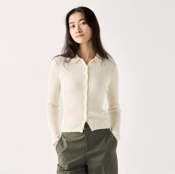 UNIQLOメリノリブポロカーディガン L