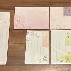 封筒 ハガキ桜柄 春柄 5点セット