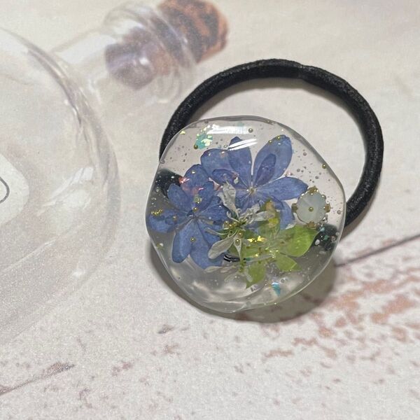 紫陽花でこぼこヘアゴム③ 楕円 ハンドメイド レジン