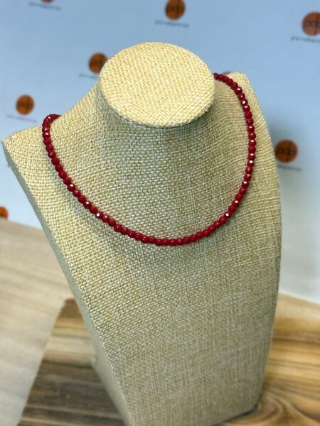 NEW!!ファセットレッドコーラルビーズネックレス / レディースネックレス / 4mm
