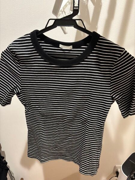 Tシャツ ボーダー 半袖 リブ S