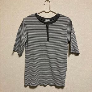 ヘンリーネック ボーダーカットソー(五分袖)