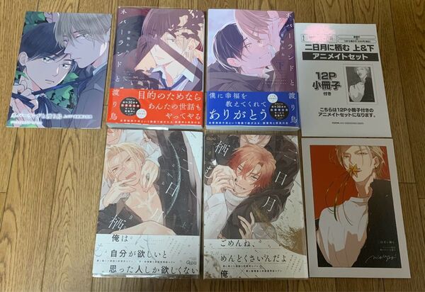 青梅あお『ネバーランドと渡り鳥 上下巻』ミギノヤギ『二日月に栖む 上下巻』アニメイト 12P小冊子 リーフレット 4Pリーフレット