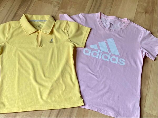 美品 KANGOL イエロー 半袖 ポロシャツとadidas ロゴ ピンク 半袖 Tシャツ 2枚セット