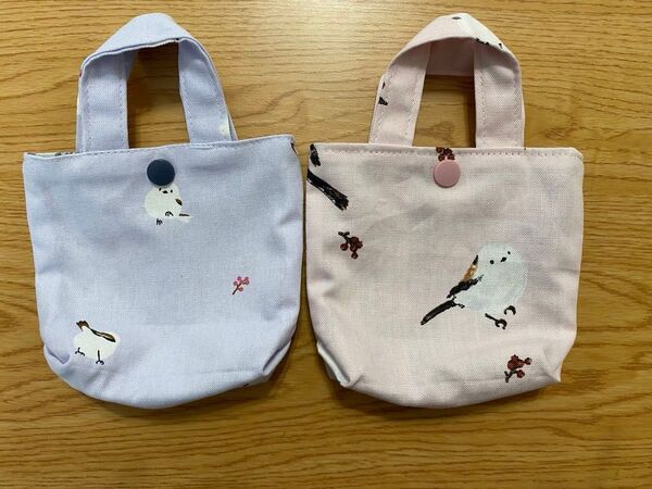 ハンドメイド ミニトートバッグ 2個セット シマエナガ