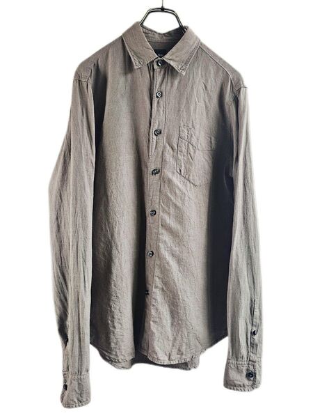 Gap ギャップ カーキ リネン メンズ 長袖シャツ ポケット付き フラックス Shirt