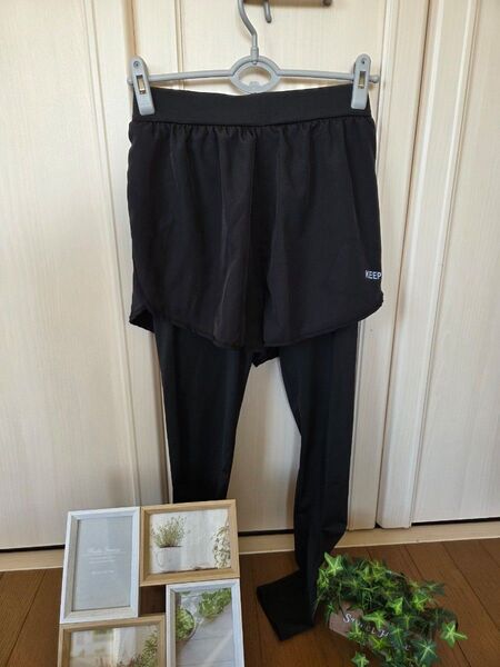 スポーツレギンス ショートパンツ 一体型 ブラック