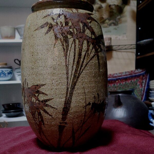 信楽焼 三彩作 鉄釉 花器(高さ約27cm ニュウ欠け無し 美品 アンティーク 骨董品