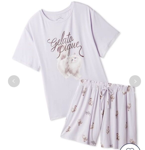 ジェラートピケcat柄Tシャツ&ショートパンツ