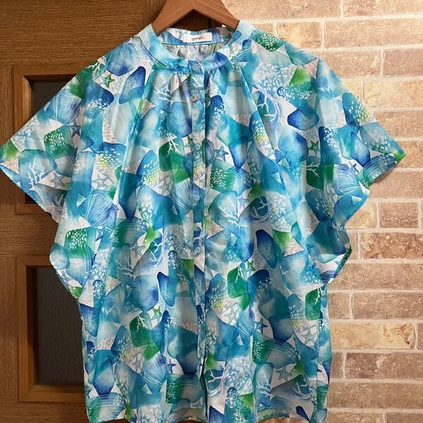 graniph グラニフ シーグラス柄 シャツ ブラウス 総柄 春夏 半袖ブラウス