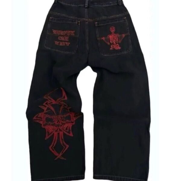 黒 赤 バギーデニム sk8 y2k JNCO ロカウェア似