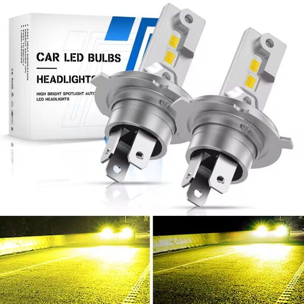 車 バイク H4 LED ヘッドライト バルブ 濃い黄色 ゴールドイエロー 車用 バイク用 ハイロー 切り替え イエロー 2個入り