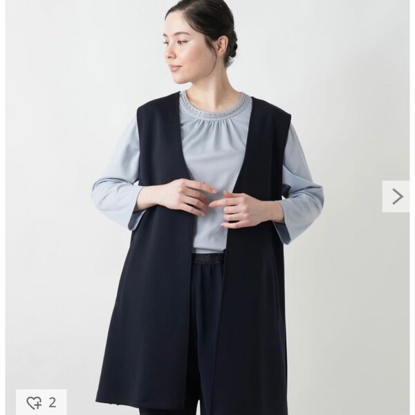 NEMIKA ネミカ レリアンプラスハウス ロングジレ サイドボタン ノーカラー ポケット 25SS 日本製 ネイビー サイズ1