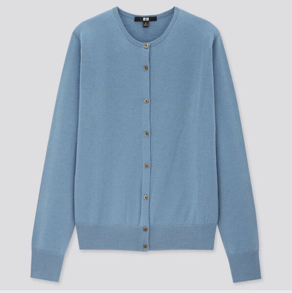 UNIQLO エクストラファインメリノクルーネックカーディガン ブルー Mサイズ