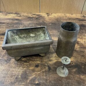 古い銅製品の香炉 お線香入れ 蝋燭立て3個セットレトロ