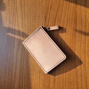 ヌメ本革 L字型ウォレット コンパクト財布 生成り 手縫い ハンドメイド