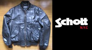 schott　本革　レザー　MA1　サイズ38　フライトジャケット　MADE IN USA　ショット　襟汚れあり　革ジャン　ライダーにも！