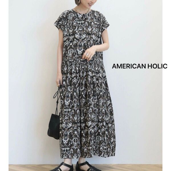 未使用 AMERICAN HOLIC アソートプリントワンピース L ブラック