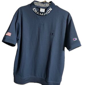 チャンピオン 半袖Tシャツ 半袖 速乾 遮熱 UVカット スクリプトロゴ刺繍 ショートスリーブモックネックシャツ メンズゴルフ