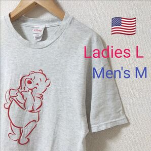 USA製 ぷっくり プーさんTシャツ レディースL メンズМ キャラ ディズニーストア