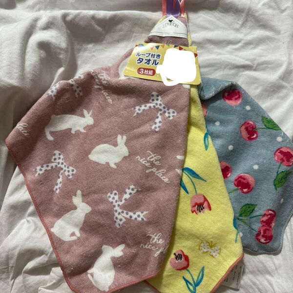 ループタオル 3枚セット うさぎ さくらんぼ チューリップ