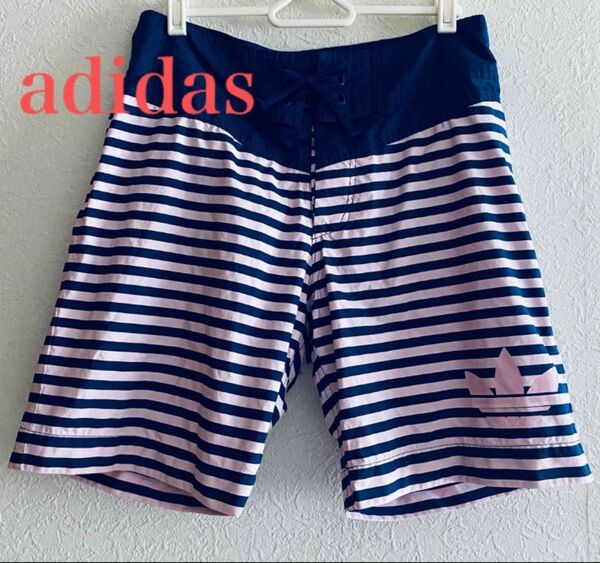adidas アディダス ボーダー柄サーフパンツ ハーフパンツ スイムパンツ メンズ水着 ボードショーツ ショートパンツ M