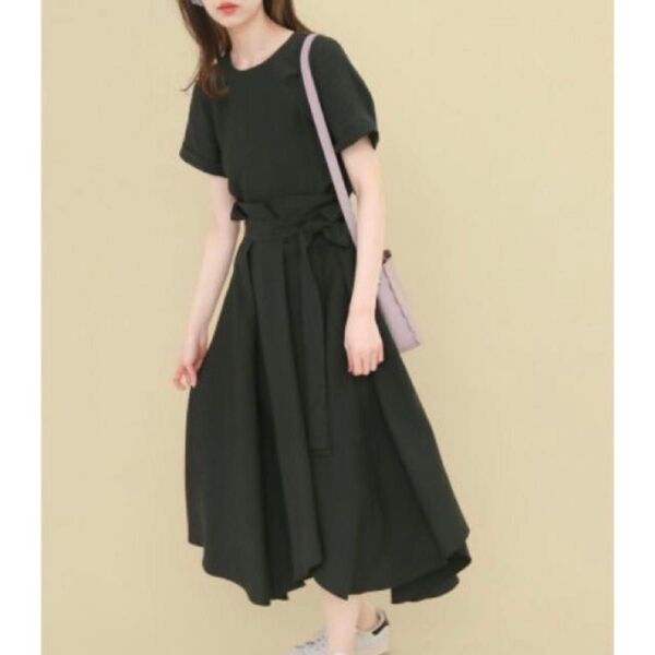 【KBF】ワンピース ヘムリボンワンピースロング Aライン ワンピ ロング丈 完売 限定