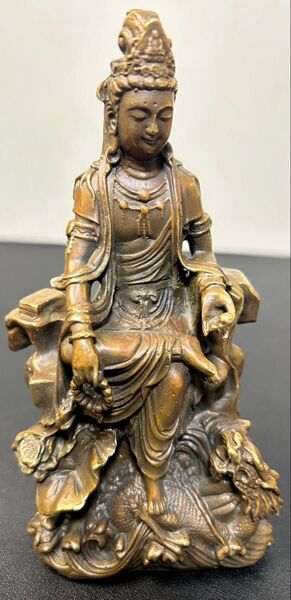 古銅観自在菩薩 旧家蔵出し、骨董品、縁起物、風水、お守り、古美術、大清乾隆刻印 仏像 仏教美術 骨董 仏教古美術