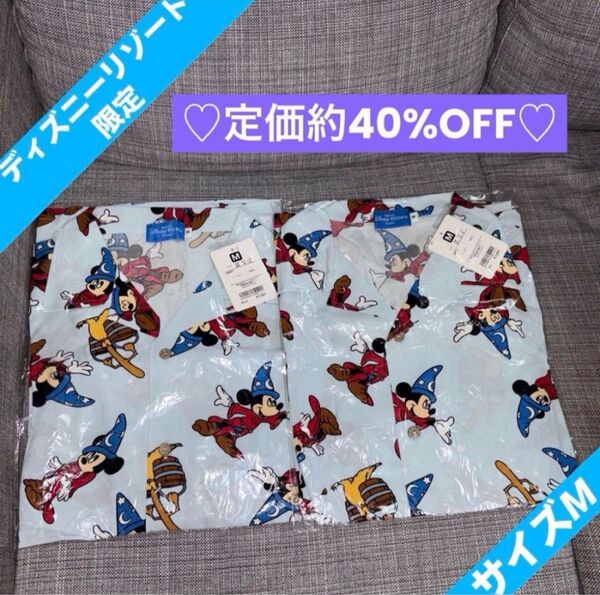 新品未使用 ディズニーリゾート アロハシャツ ユニセックス ファンタジア 総柄 終売品 M ペアコーデ 半袖 ミッキー TDR